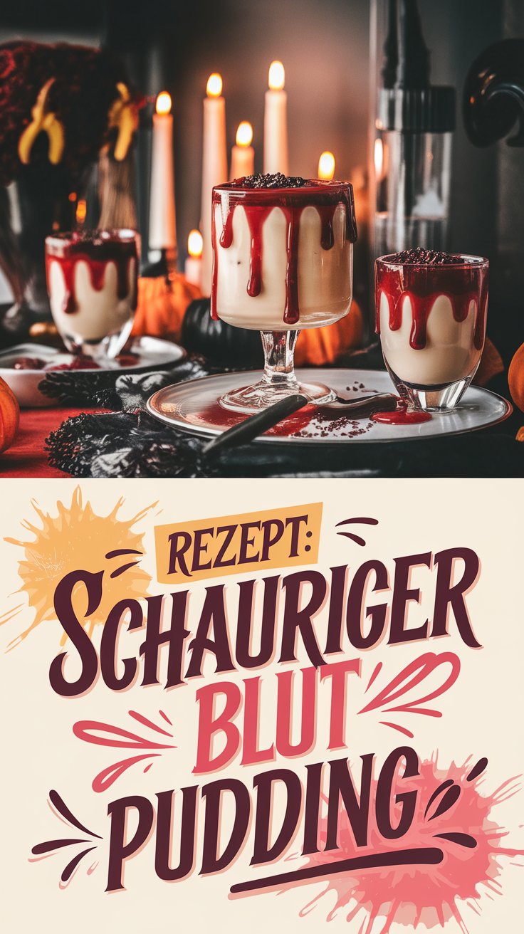 Schauriger Blut Pudding – Vanillepudding mit Erdbeersauce