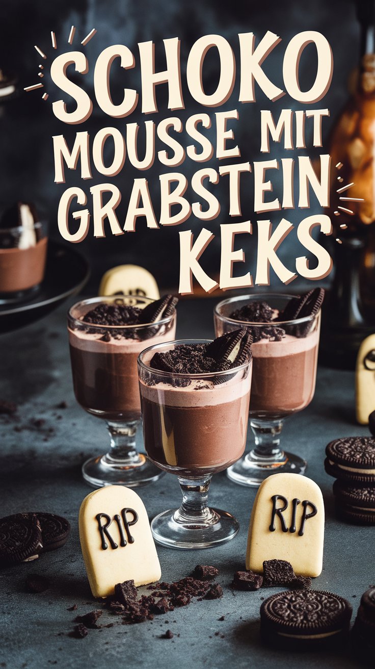 Schoko Mousse mit Grabstein Keks – Halloween Schichtdessert