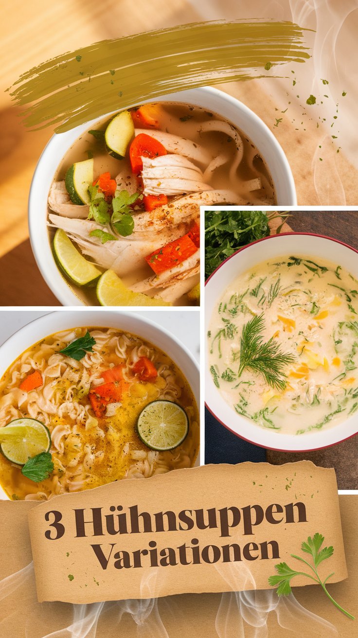 3 Hühnersuppen-Variationen: klassisch, asiatisch & zitronig-sanft