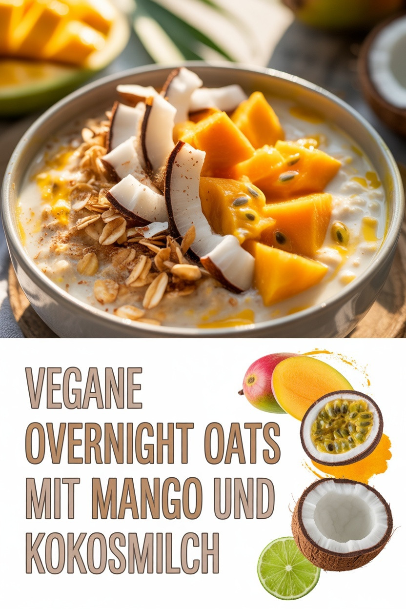 Vegane Overnight Oats mit Mango und Kokosmilch – tropisches Rezept