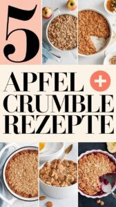Klassischer Apfel-Crumble mit goldbrauner Zimtstreuseln und dampfenden Äpfeln in einer Auflaufform