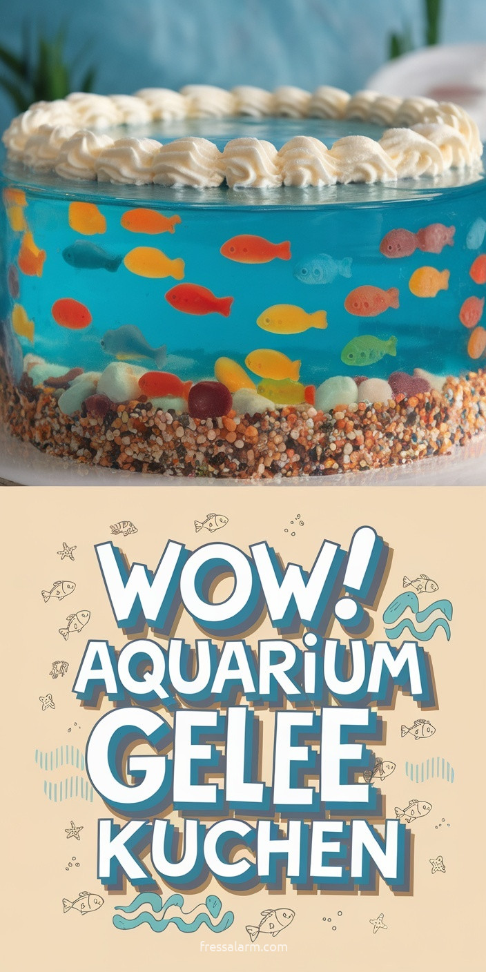 Aquarium-Gelee-Kuchen für Kinder – Gummibärchen-Fische im blauen Wackelpudding