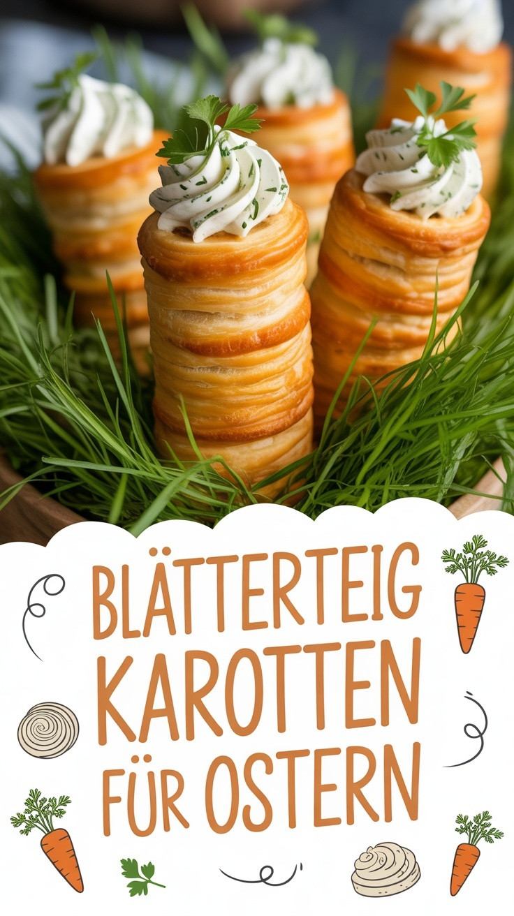 Blätterteig-Karotten mit Frischkäsefüllung – knuspriges Oster-Fingerfood in Möhrenform