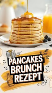 Stapel fluffiger amerikanischer Pancakes mit Ahornsirup und frischen Blaubeeren zum Brunch