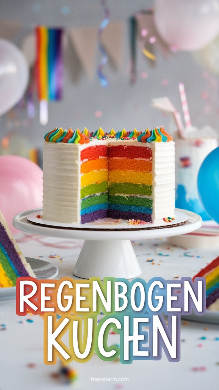Regenbogenkuchen für Kinder – bunter Schichtkuchen der alle begeistert