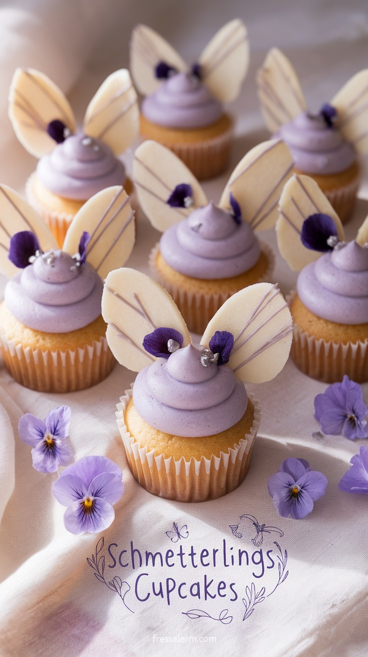 Schmetterlings-Cupcakes – Vanille-Cupcakes mit Frischkäse-Frosting und Schmetterlingsflügeln