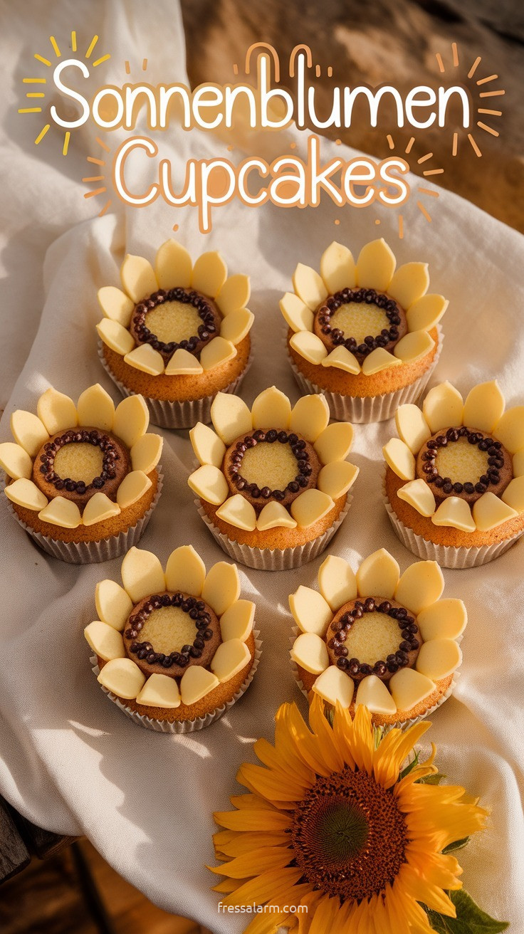 Sonnenblumen-Cupcakes – Zitronen-Vanille mit naturgetreuem Blüten-Frosting