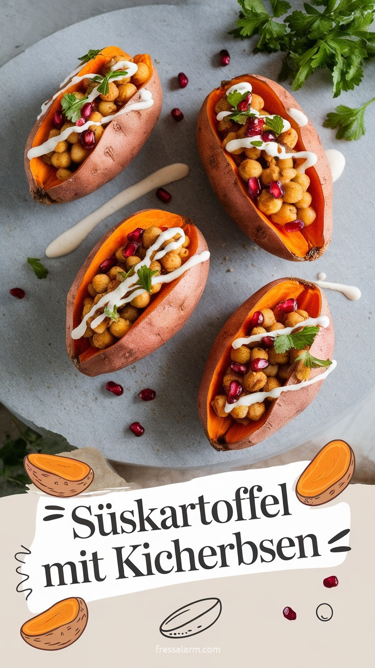 Gebackene Süßkartoffel mit Kichererbsen und Tahini – einfach & sättigend